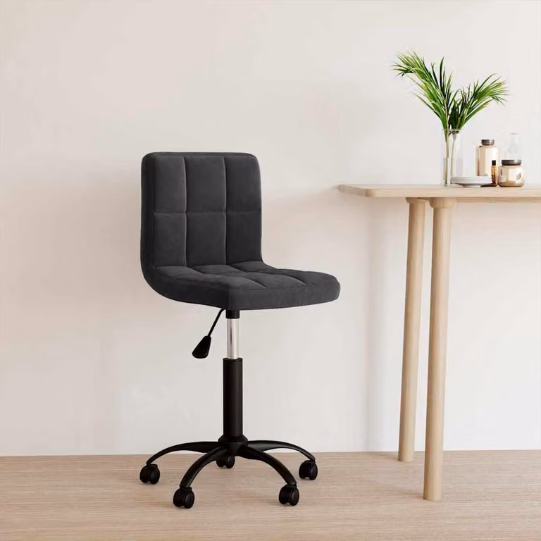 Sedia Girevole da Ufficio vidaXL in Velluto Nero con Ruote e Struttura in Metallo