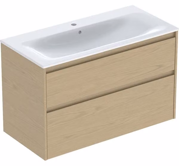 Geberit Renova Plan Ensemble lavabo pour meuble bord étroit, avec meuble sous lavabo, 2 tiroirs, 100x62,1x48cm, 504.041.PS.1, 504.041.PS.1