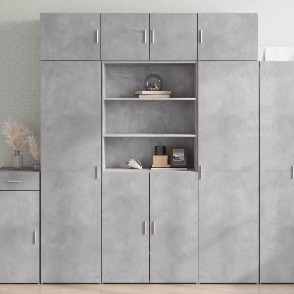 Armadietto moderno vidaXL in MDF grigio con ante a battente e ripiani interni, L: 80 cm, P: 42,5 cm, H: 225 cm