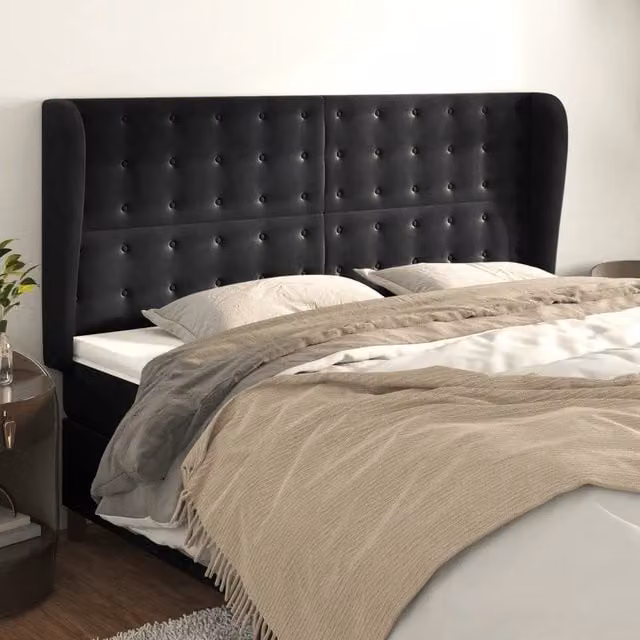 Testiera ad orecchio vidaXL in velluto nero L: 203 cm, P: 23 cm, H: 118/128 cm – 1