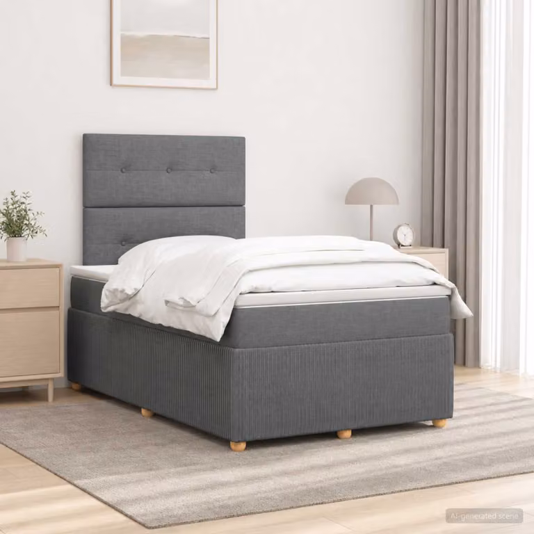 Letto Box Spring vidaXL con Materasso Ibrido e Illuminazione LED sotto il letto, Grigio e Bianco, L/P/H: 120 x 200 cm