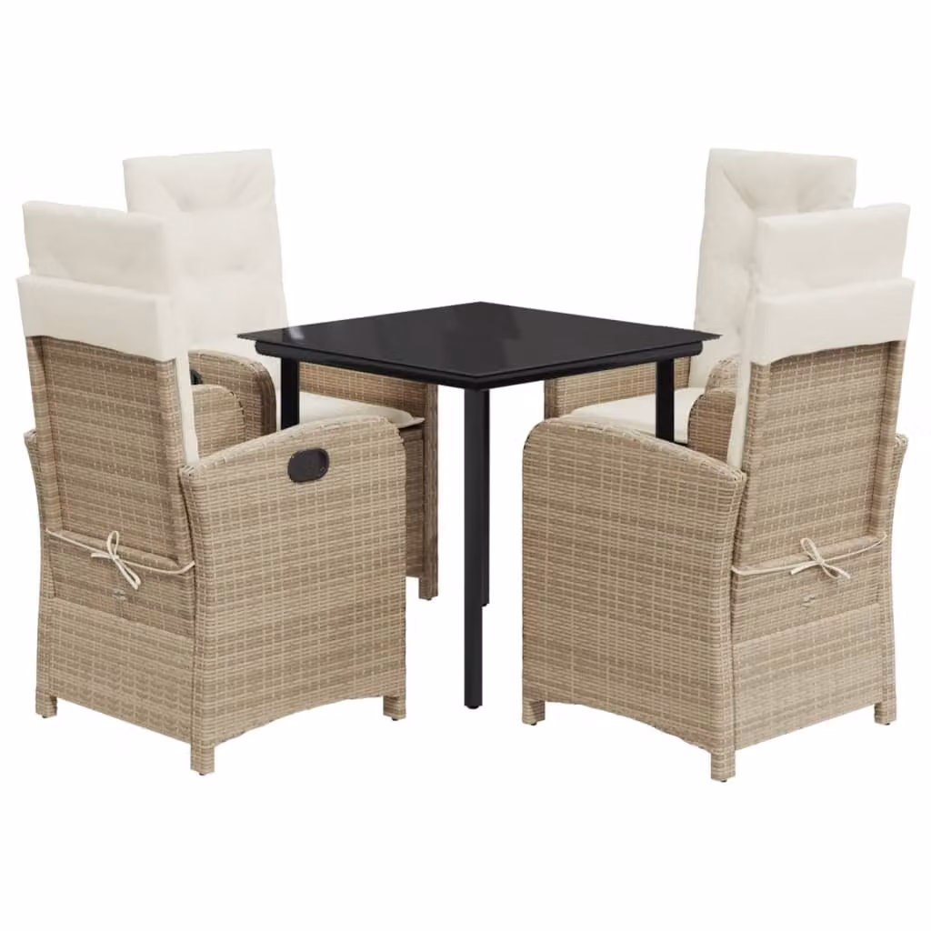 Set da Pranzo da Giardino 5 pz con Cuscini Beige in Polyrattan