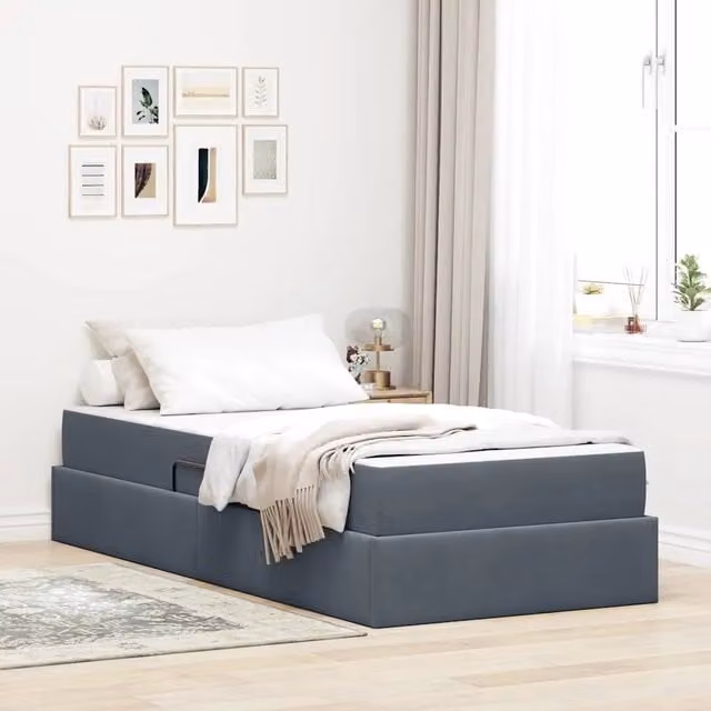Letto con contenitore e materasso ibrido vidaXL in tessuto grigio L: 100 cm, P: 200 cm, H: 43.5 cm – 1