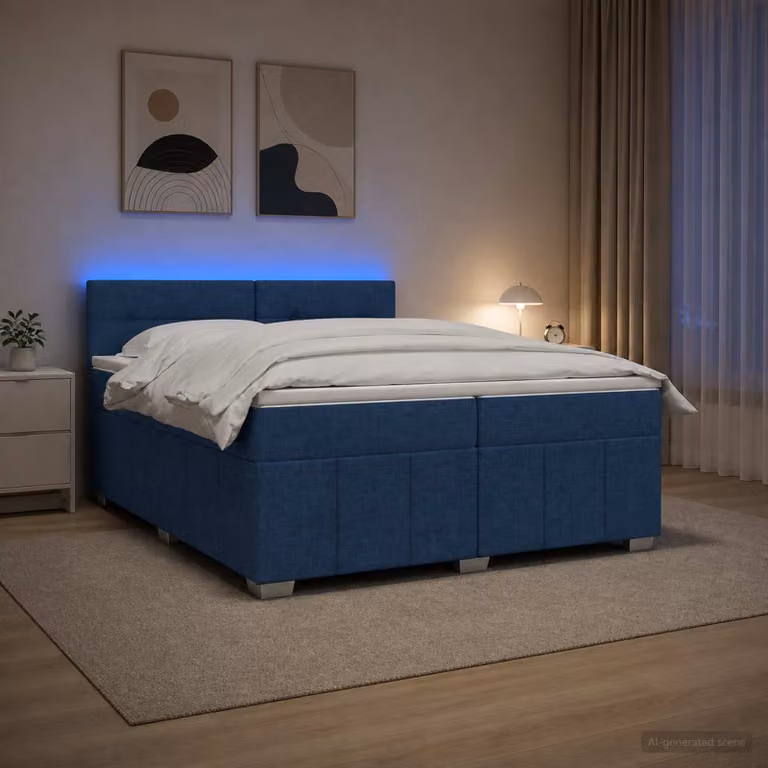 Letto box spring con materasso ibrido vidaXL in tessuto blu e multicolore L/P: 200 x 200 cm