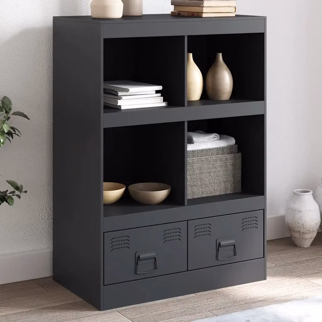 Credenza moderna in metallo antracite opaco da appendere al muro per la tua sala da pranzo, L: 67 cm, P: 39 cm, H: 95 cm – 2