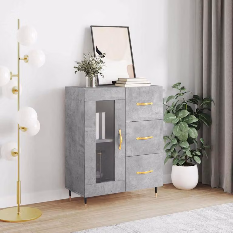 Credenza vidaXL in legno multistrato e metallo, colore grigio, L: 69,5 cm, P: 34 cm, H: 90 cm