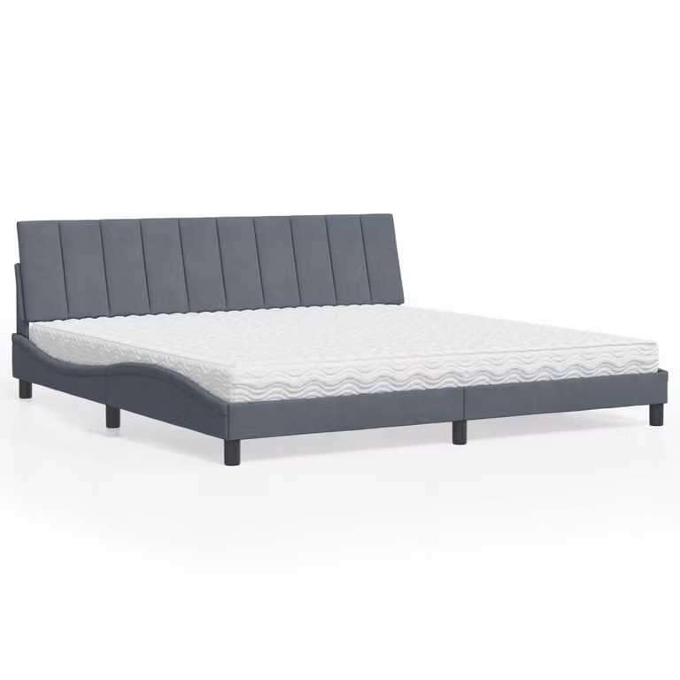 Letto con Materasso Hanko Grigio Scuro 200x200 cm Velluto