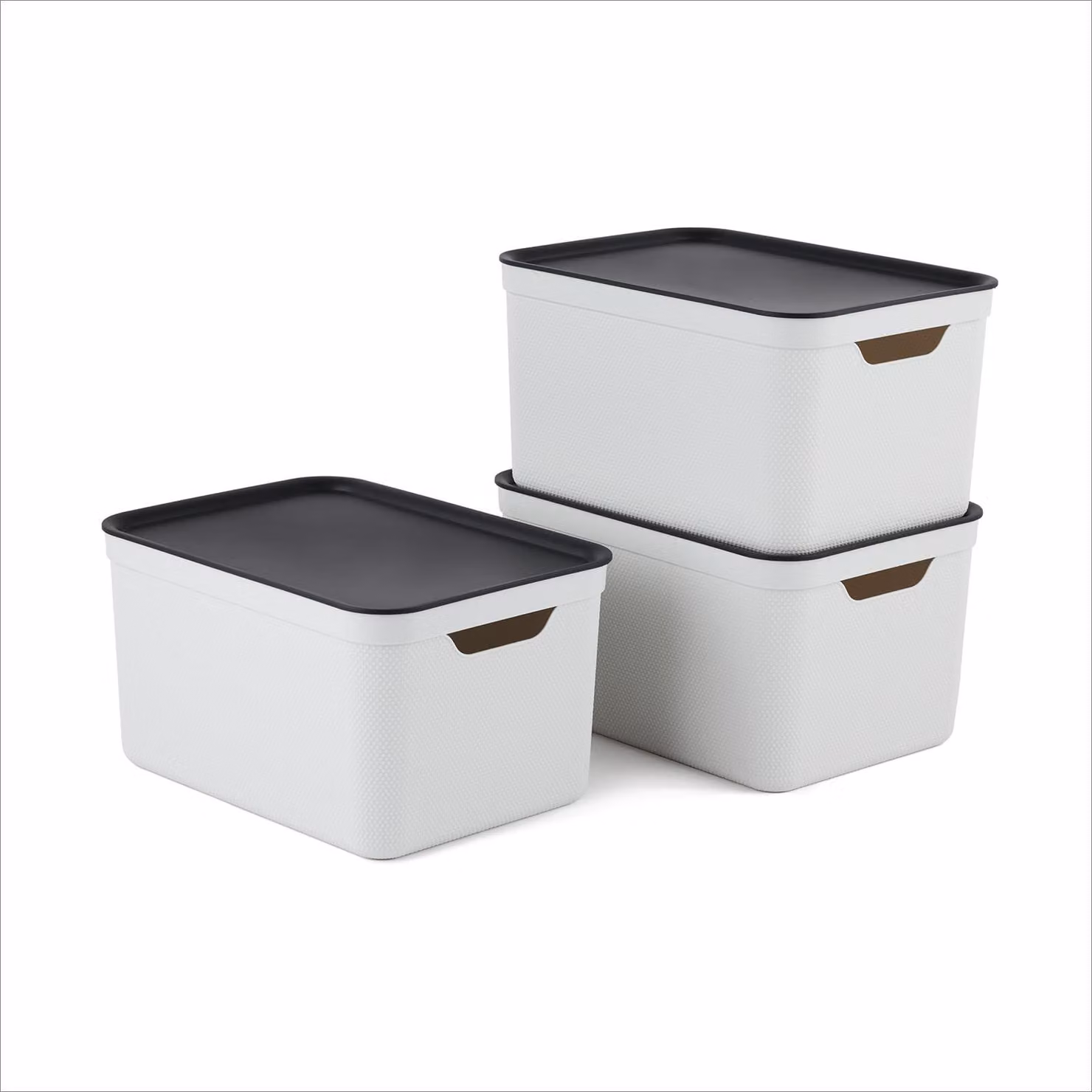Set di 3 contenitori decorativi con coperchio, capacità 16 litri