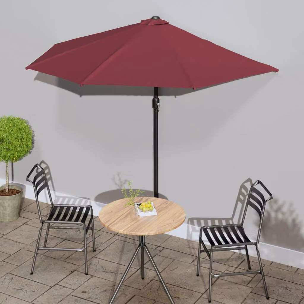 Tenda da sole per balcone, struttura in alluminio, colore bordeaux, dimensioni 270x144x222 cm, a forma semicircolare