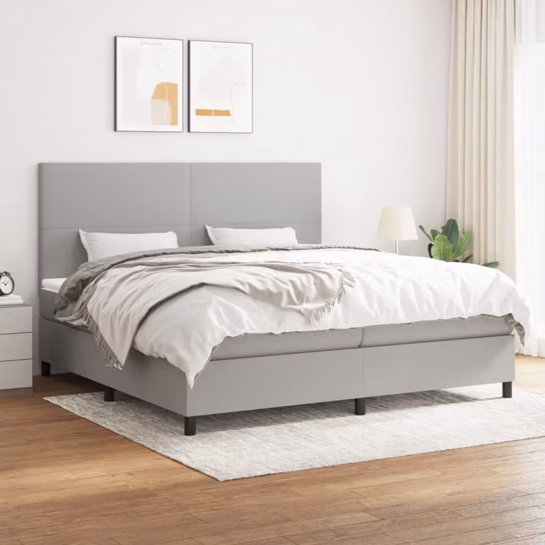 Letto Ibrido vidaXL con Giroletto a Molle e Materasso a Tasche Grigio Chiaro e Bianco L/P/H: 200 x 200 x 203 cm