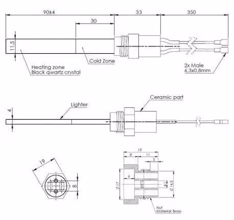 Candela, resistenza all'accensione, lunghezza 90-123 mm, diametro 11,5 x 4 mm, 400 watt, per stufe a pellet, caldaie, bruciatori