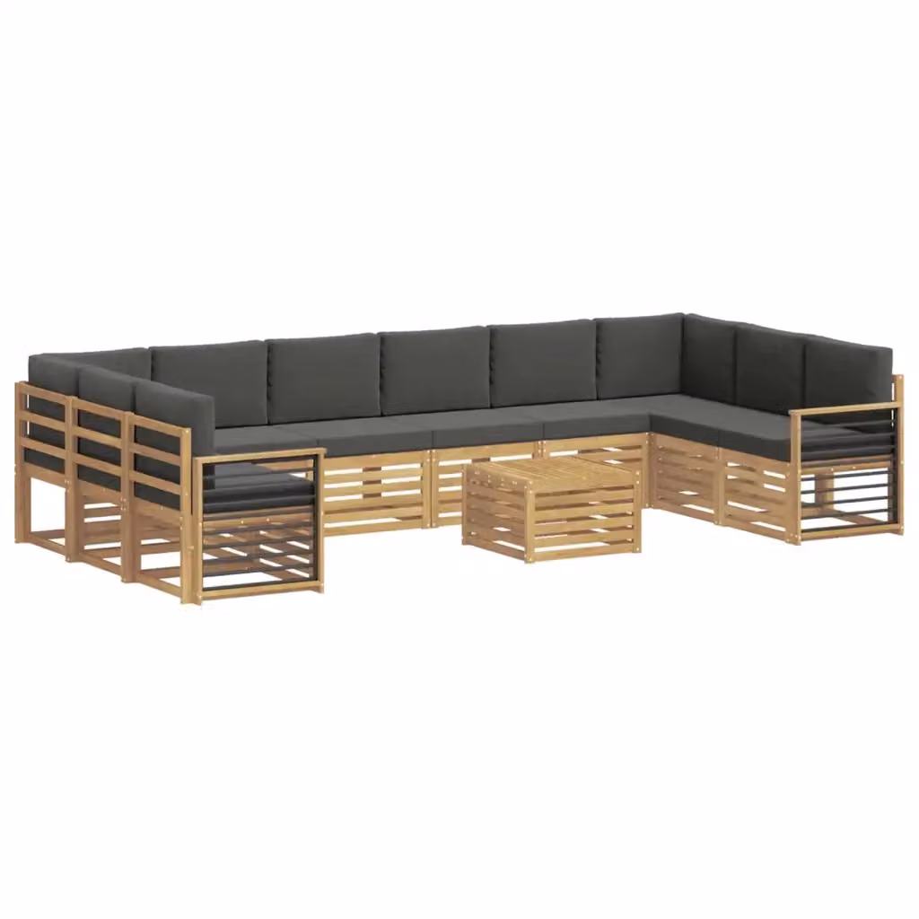 Set di divani da esterno a forma di U vidaXL in legno di acacia con tavolino da caffè, 8 pezzi, Bianco e Antracite – 2