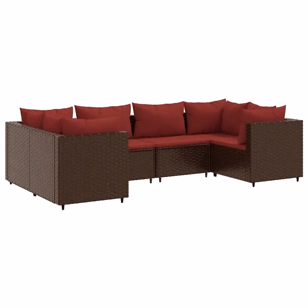 vidaXL Set di Divani da Giardino a L in Polyrattan Marrone con Cuscini e Struttura in Acciaio – 2