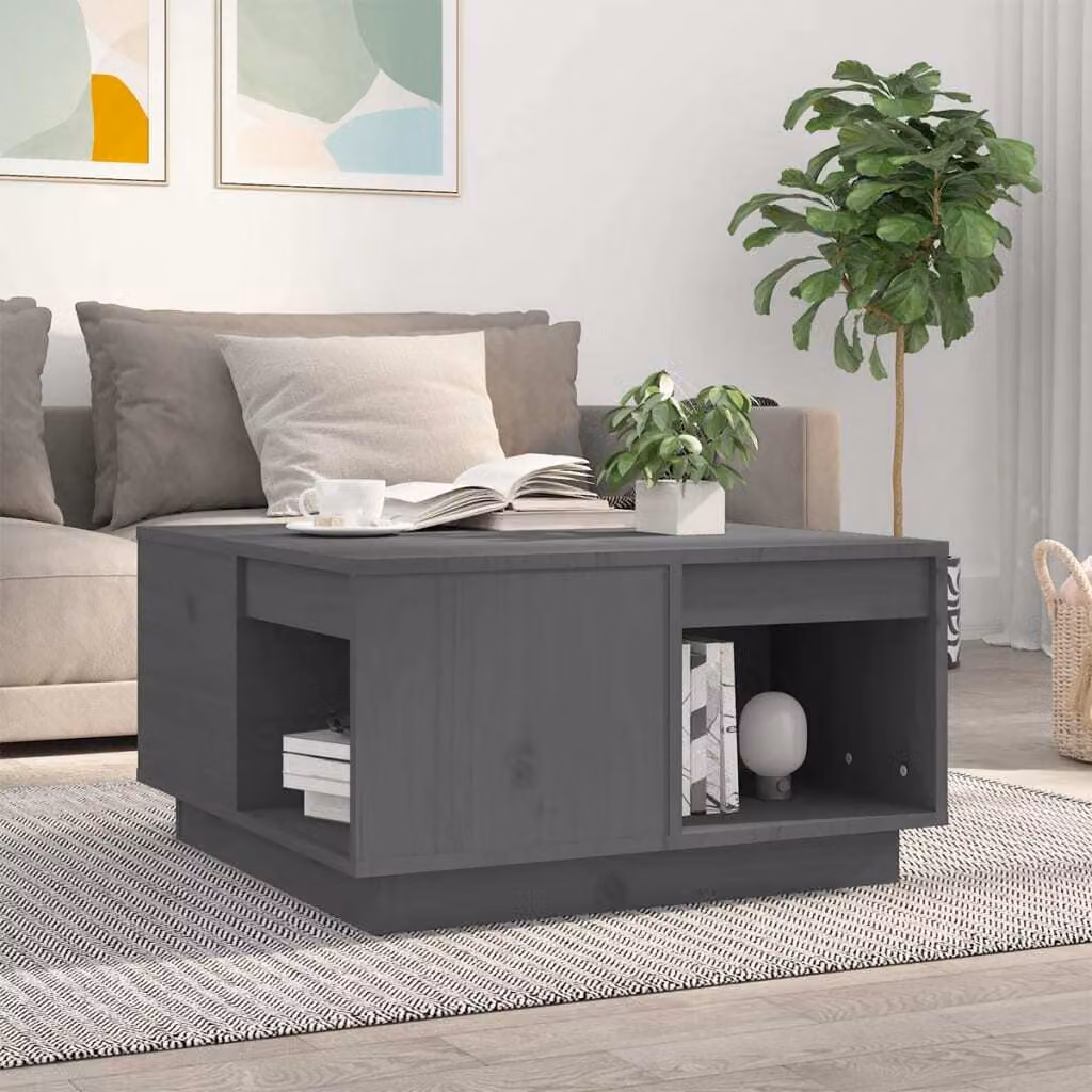 Maison Exclusive - Tavolino da salotto grigio 60x61x32,5 cm in legno massello di pino