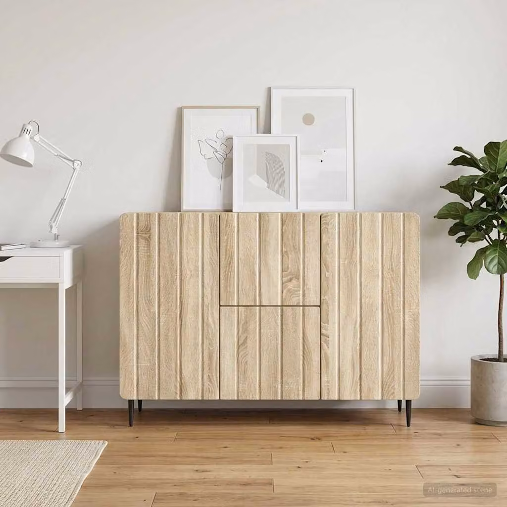 Credenza moderna vidaXL in legno ingegnerizzato e metallo, colore Rovere Sonoma, L 89 x P 34,5 x H 62 cm