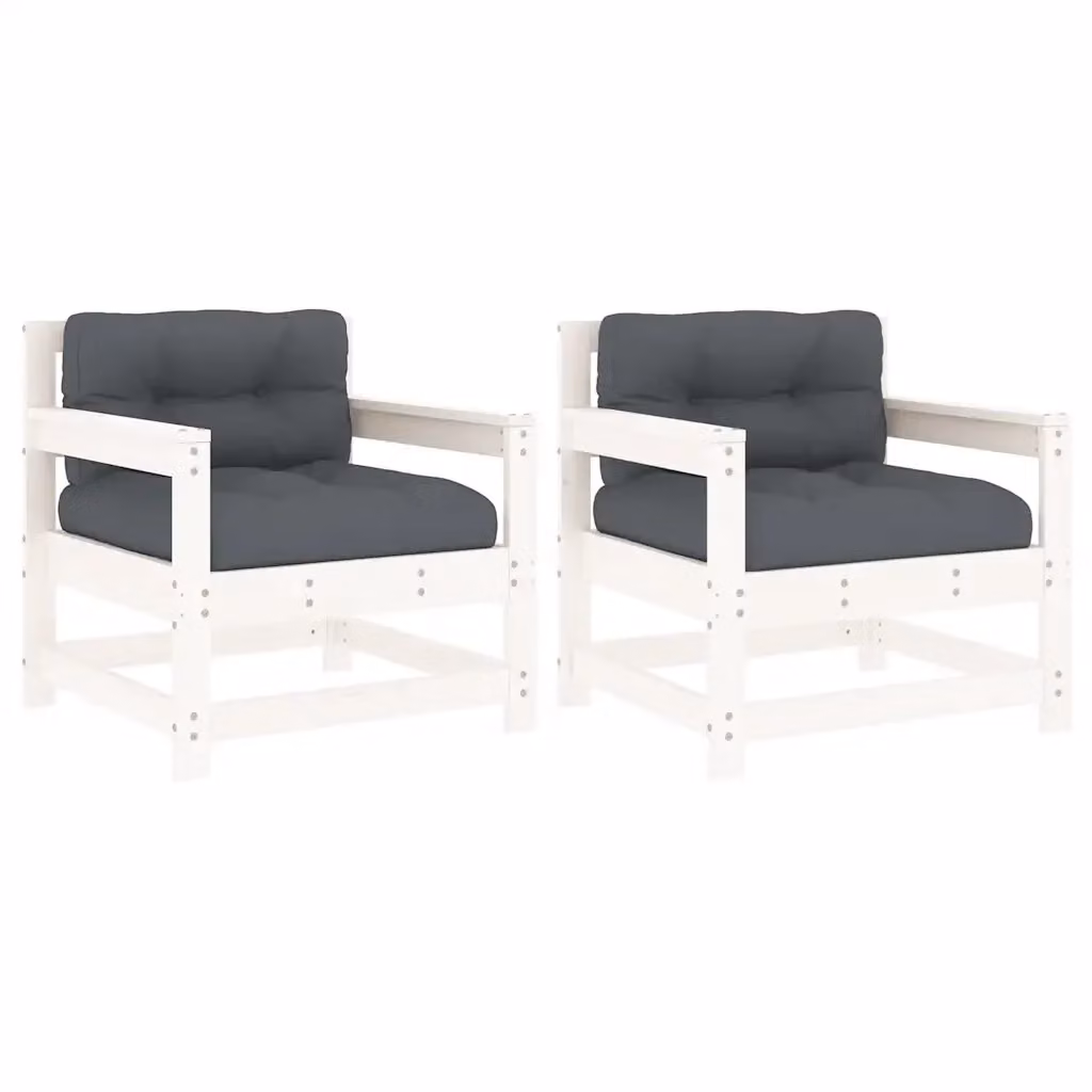 Set di 2 sedie da giardino vidaXL in legno di pino bianco con cuscini e braccioli – 2