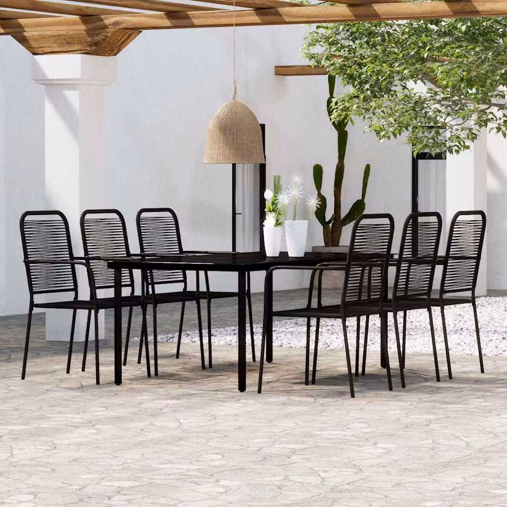 Set da pranzo da giardino moderno vidaXL in acciaio nero e vetro, 7 pezzi