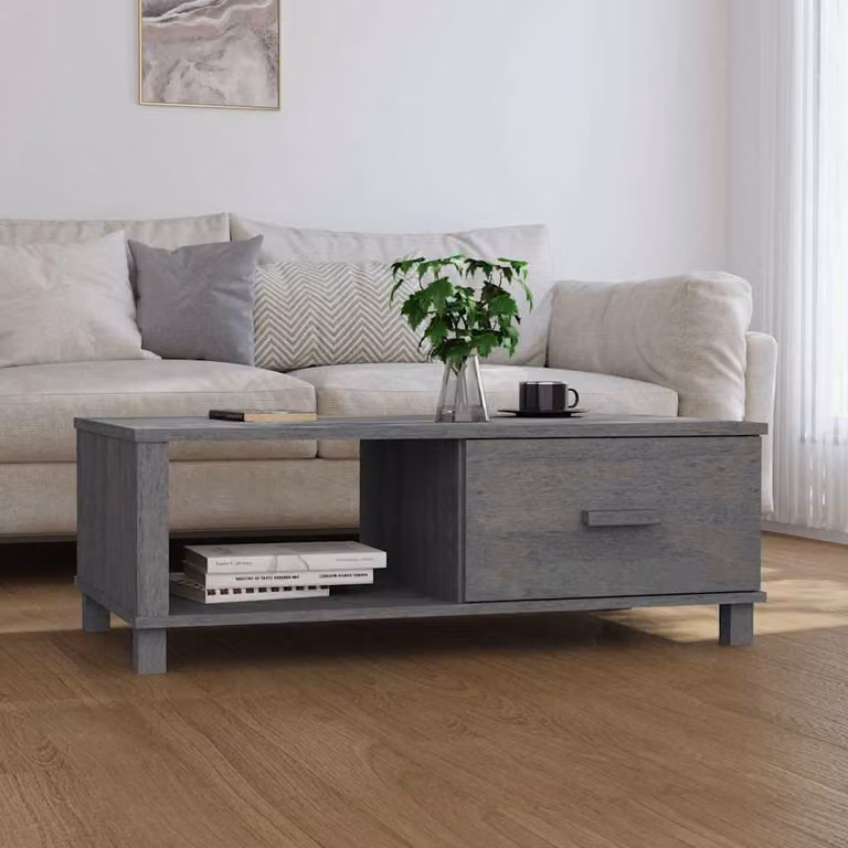 vidaXL Tavolino HAMAR Grigio Scuro in Legno di Pino e MDF, L 100 cm x P 55 cm x H 35 cm