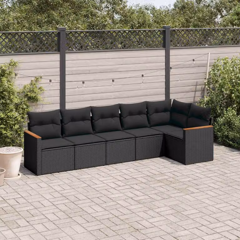 vidaXL Set Divano da Giardino a L 6 pz in Polyrattan Nero con Cuscini Imbottiti e Copertura Inclusa