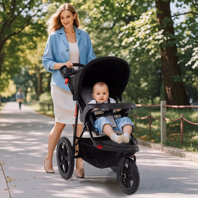 Passeggino sportivo jogger offroad pieghevole Costway nero con ruote in gomma per bambini fino a 48 mesi