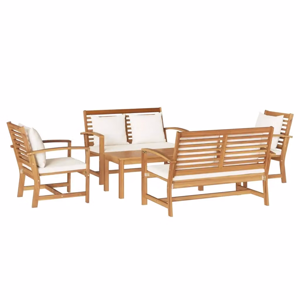 Set Divano da Giardino vidaXL in 5 Pezzi in Legno di Teak Solido Naturale con Cuscini Marroni – 2