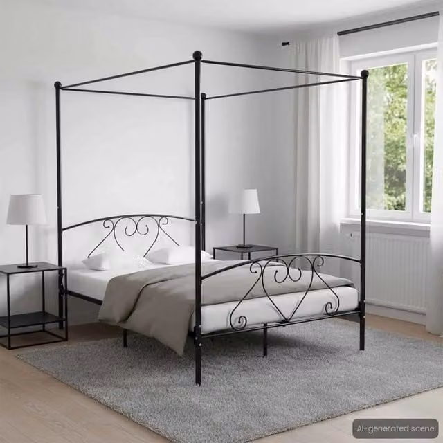 Letto a baldacchino con struttura in metallo vidaXL nero L/P/H: 209 x 140 x 147,5 cm – 1