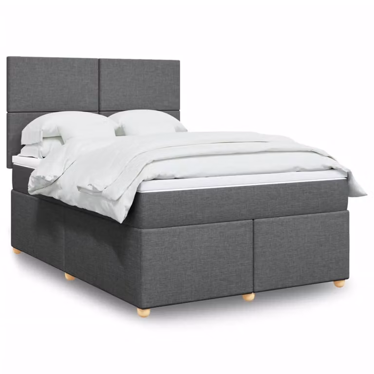 vidaXL Giroletto a Molle con Materasso Ibrido in Tessuto Grigio e Bianco, L/P/H: 140 x 190 cm
