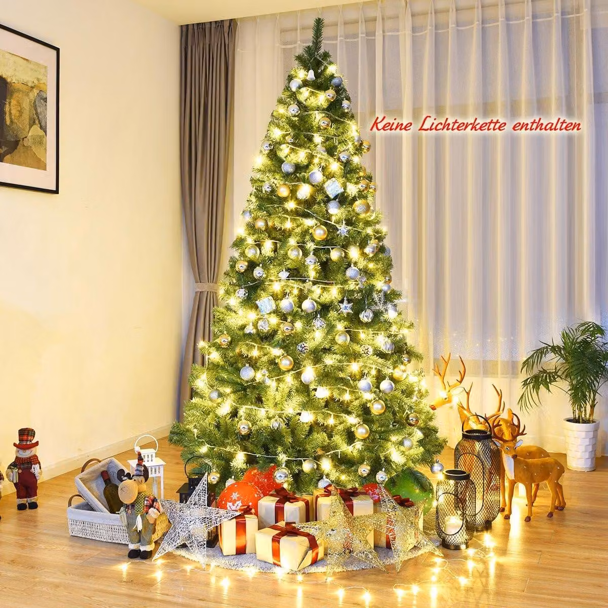 Albero di Natale 225 cm Albero di Natale artificiale con sistema pieghevole 1346 punte in PVC verde