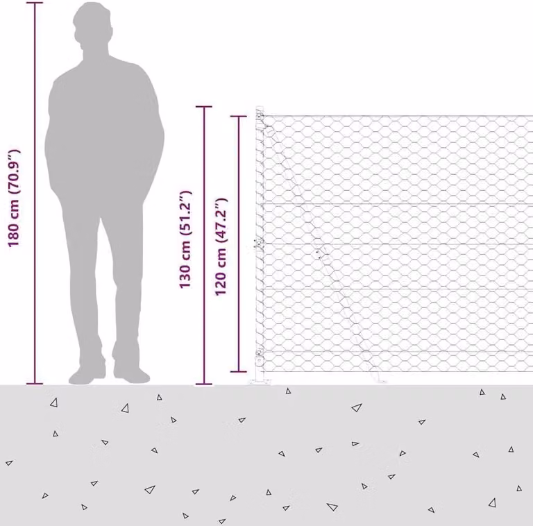 Recinzione esagonale con base in cemento, dimensioni 10 x 1,2 metri, rete verde per giardino e terrazza. Pali per recinzione in metallo, di forma rettangolare, dal design moderno, resistenti agli agenti atmosferici e antiruggine, ideali per esterni