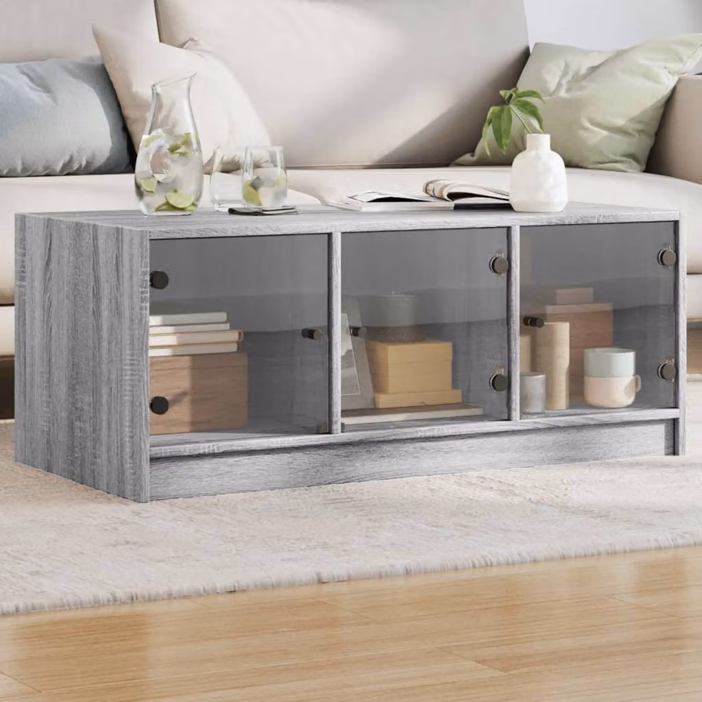 Maison Exclusive - Tavolino con ante in vetro Grigio Sonoma 102x50x42 cm
