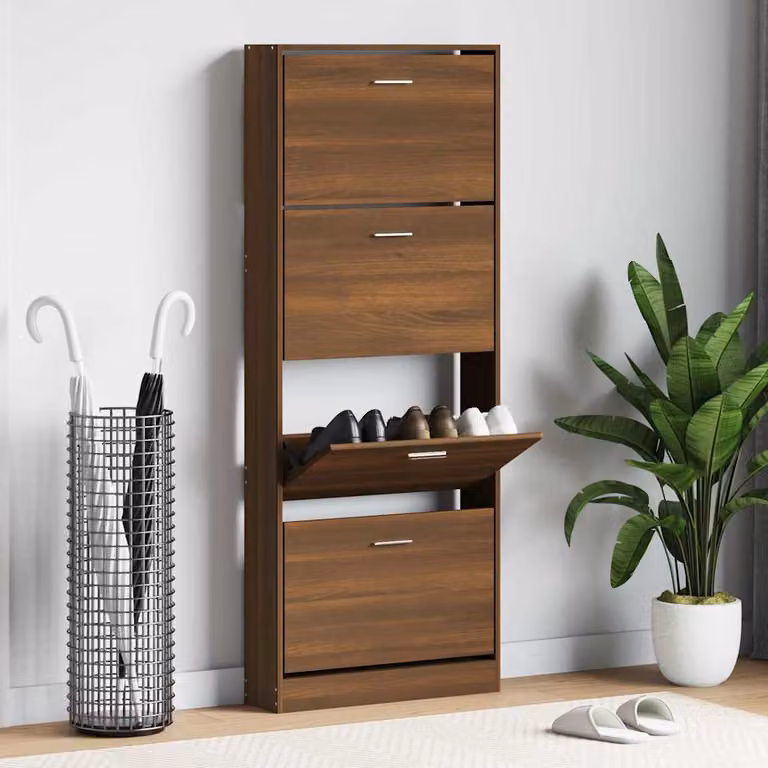 Scarpiera moderna vidaXL in legno color rovere marrone con scomparti basculanti L: 59 cm, P: 17 cm, H: 150 cm