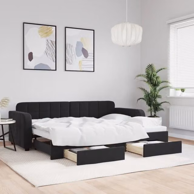 Divano Letto Estraibile vidaXL in Velluto Nero con Cassetti per Soggiorno e Camera da Letto L/P: 80 x 200 cm