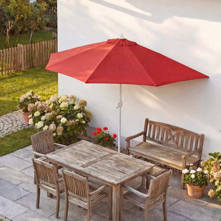 Ombrellone Parla, ombrellone da balcone, poliestere/alluminio UV 50+ 3kg ~ 300cm bordeaux senza supporto