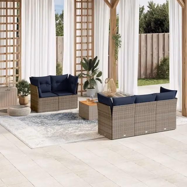 Set Divani da Giardino 6 pz con Cuscini Grigio in Polyrattan 3255816