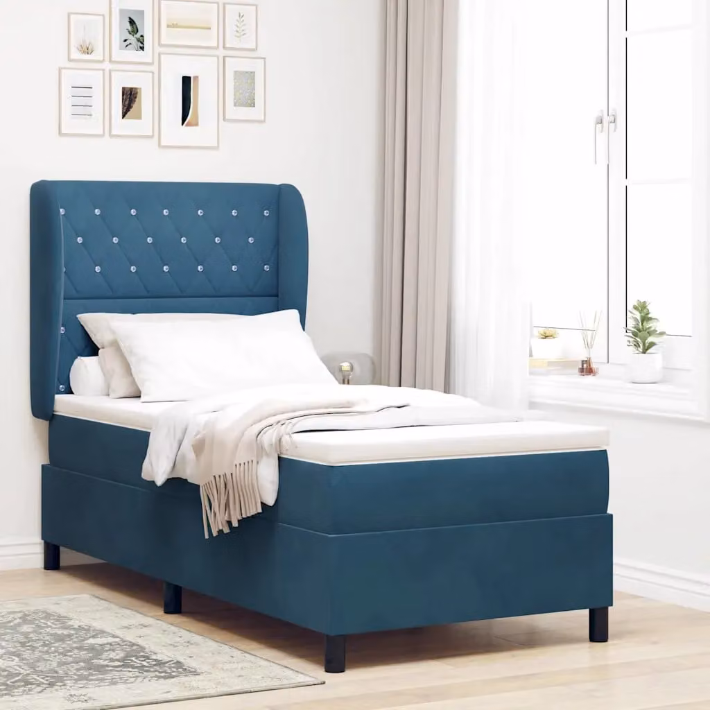 Letto ibrido con molle e schiuma vidaXL in velluto blu, L 200 cm x P 100 cm