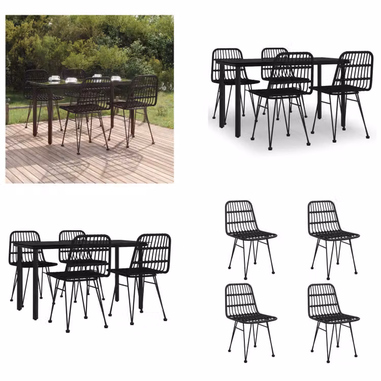 vidaXL Set da pranzo da giardino 5 pezzi in polirattan nero - Set da pranzo da giardino - Set da pranzo da terrazza - Set da pranzo da esterno