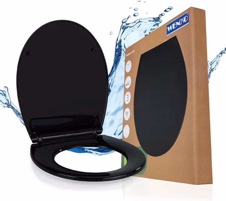 Sedile WC nero con chiusura graduale e sistema di fissaggio Fix-Clip