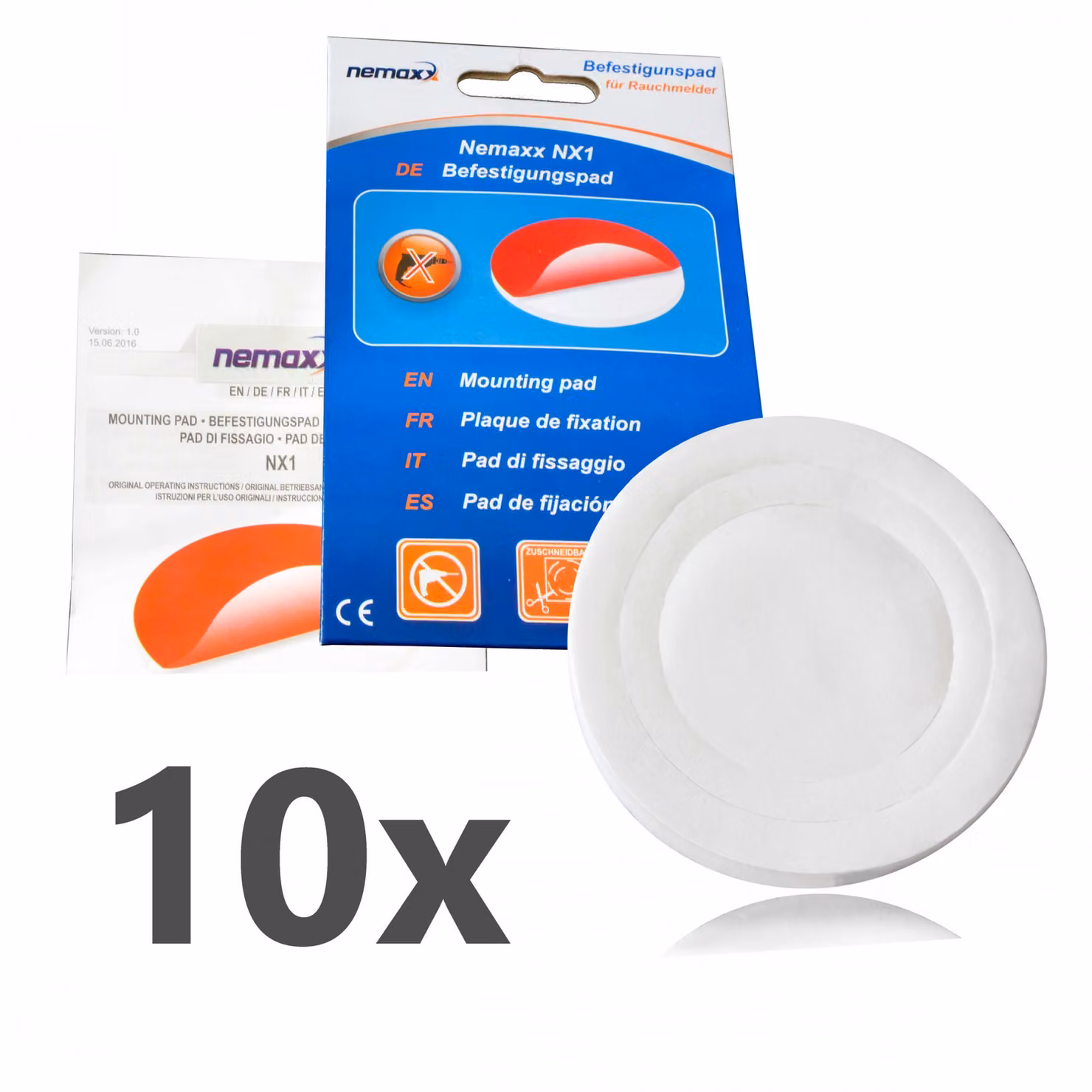 NEMAXX® Supporto di fissaggio per rilevatori di fumo, 10 pezzi – Supporto adesivo autoadesivo Ø 50 mm – Montaggio senza foratura – Per rilevatori di fumo/allarmi antifumo/allarmi antincendio