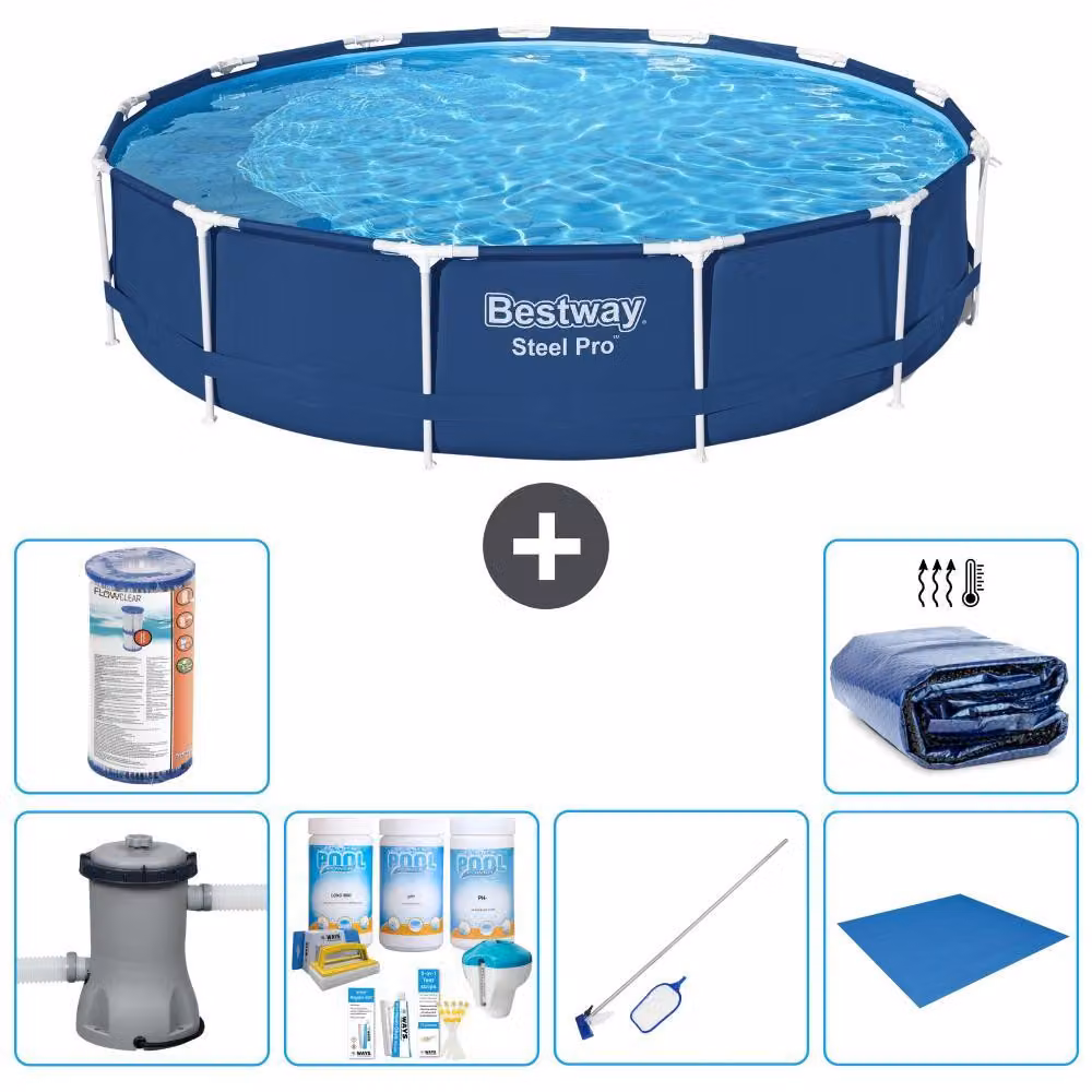 Piscina gonfiabile Bestway Steel Pro, rotonda, dimensioni 396x84 cm, composta da 7 elementi, modello S21611