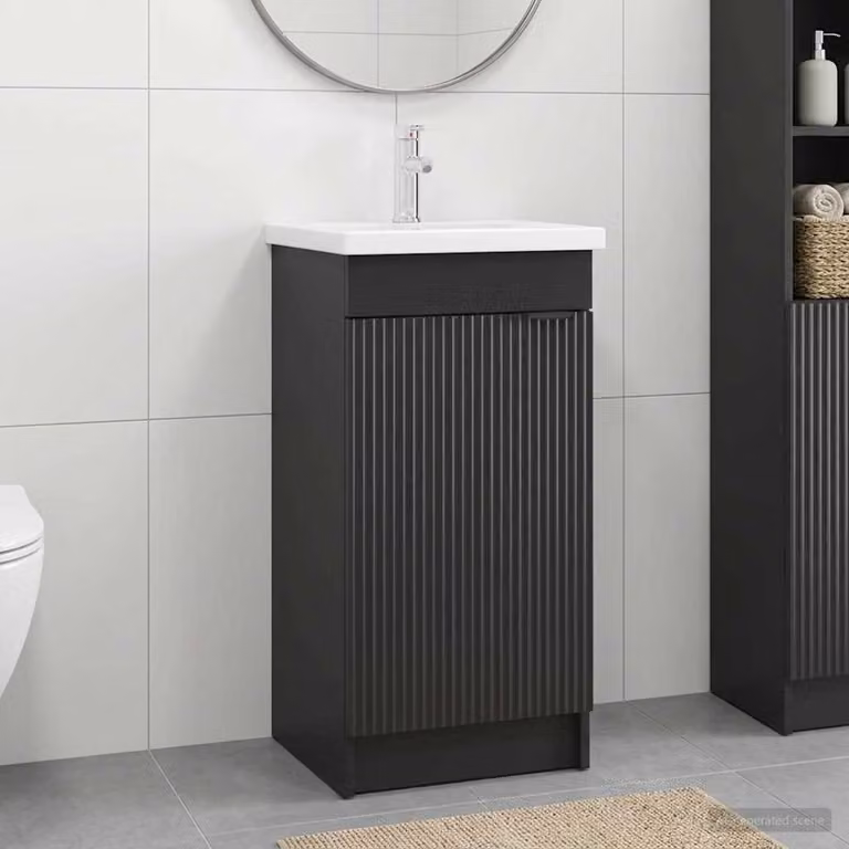 Mobile da bagno con lavabo vidaXL moderno in nero con ante a cerniera e ripiani interni L/P/H: 42 x 40 x 84,5 cm