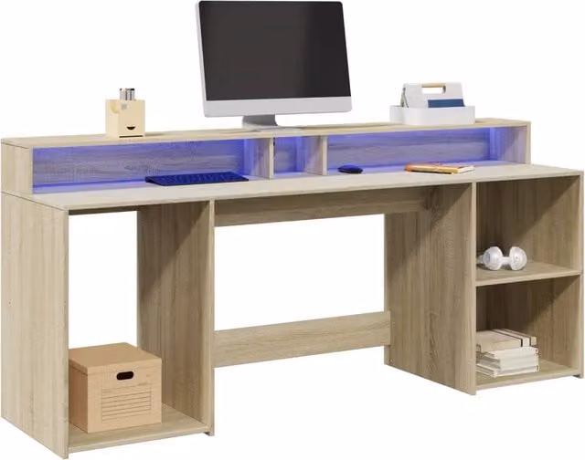Scrivania da gaming moderna vidaXL in MDF laminato color beige L/P/H: 200 x 55 x 91 cm