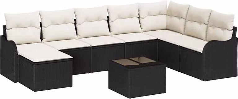 Set Divano da Giardino 9 pcs Nero e bianco Poly Rattan