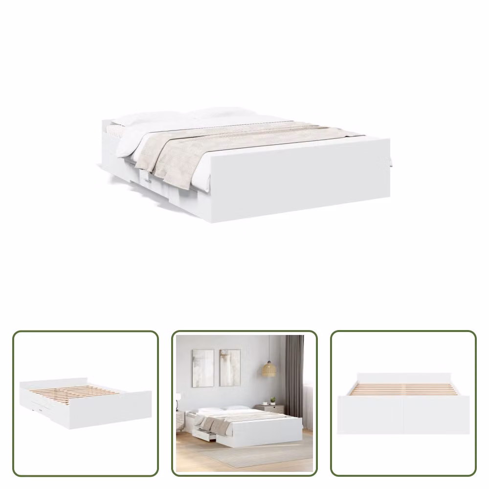 The Living Store Giroletto con cassetti bianco 120x200 cm materiale legno