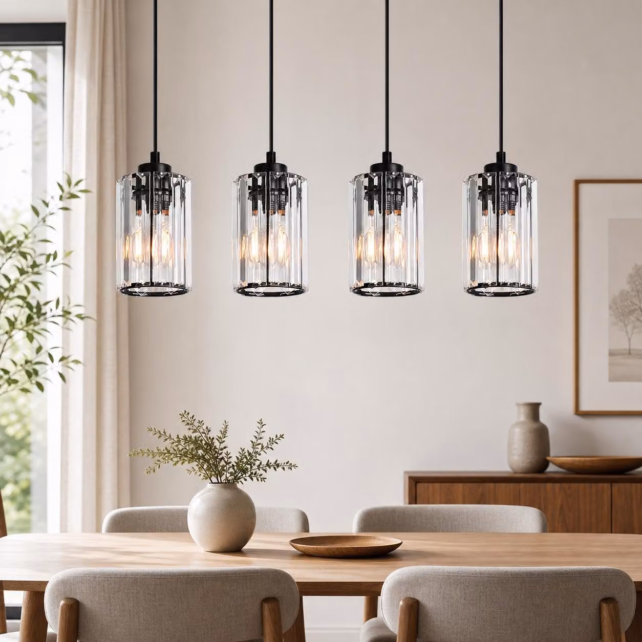 ZMH Lampada a sospensione tavolo pranzo 4 luci cristallo attacco E27 lampada moderna regolabile in altezza per soggiorno camera cucina illuminazione