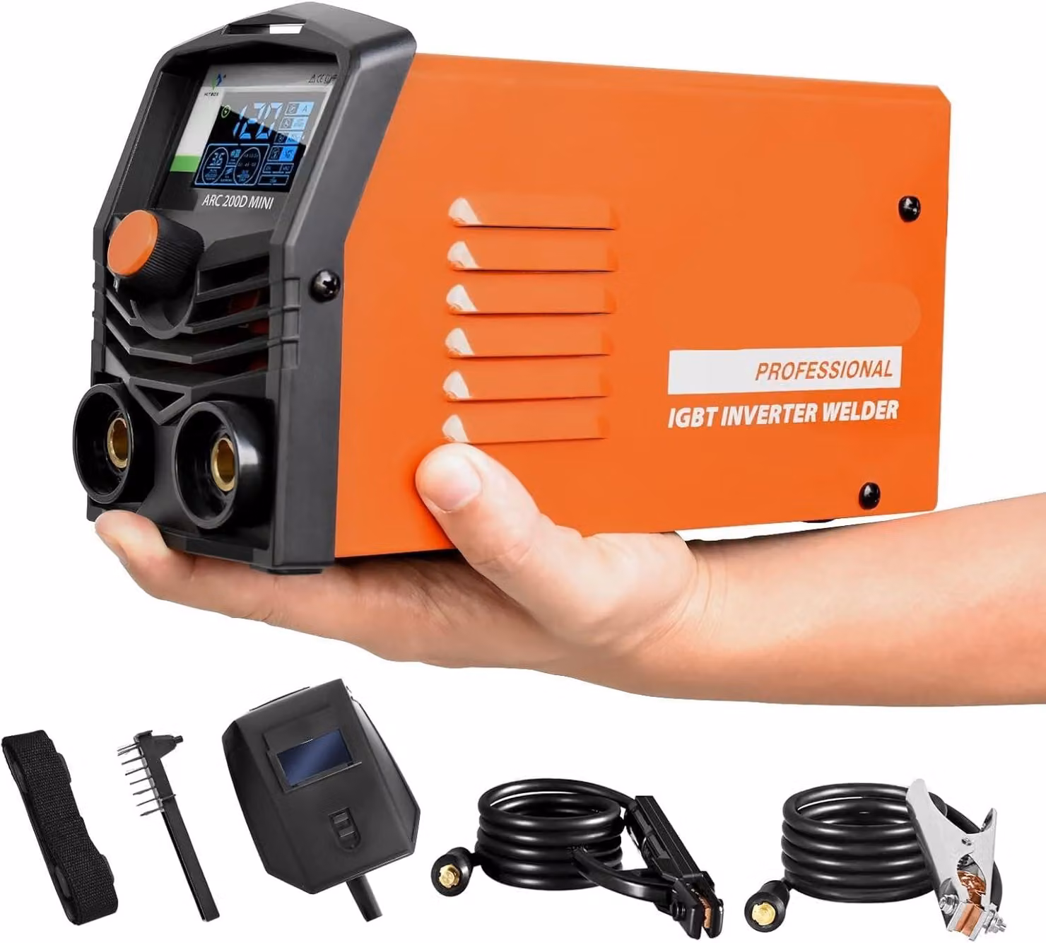 Lasmachine - Mini saldatrice - 2-in-1 Inverter - 200A - MMA - Saldatura TIG (con sollevamento dell'arco) - Display LCD - Colore: nero e arancione