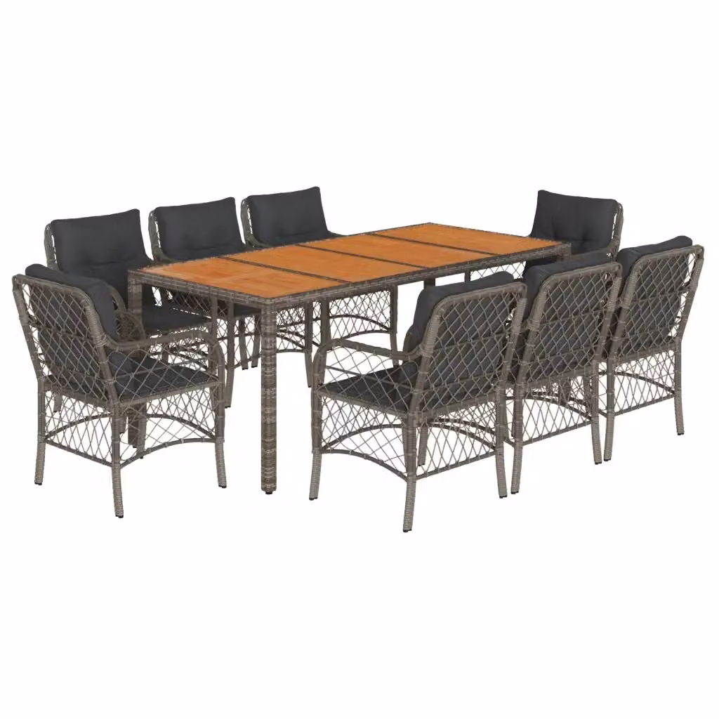 Set da Pranzo da Giardino vidaXL in Polyrattan e Legno di Acacia Grigio, 9 Pezzi – 2