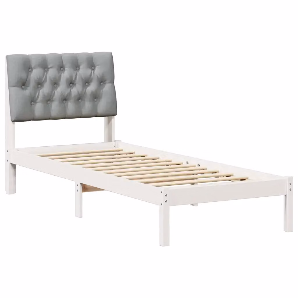 Letto moderno vidaXL con testiera rivestita in tessuto e struttura in legno di pino, Bianco, L 190 x L 75 cm – 2
