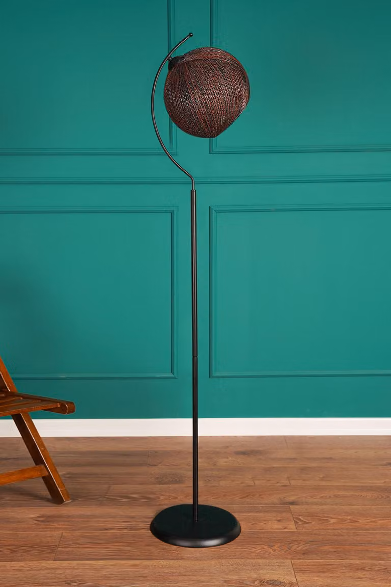 Opviq, lampada da terra di alta qualità, struttura in metallo, paralume in juta (30 x 30 cm), altezza: 165 cm, attacco E27 (max. 40 W), rosso e nero, certificata CE, design industriale moderno.