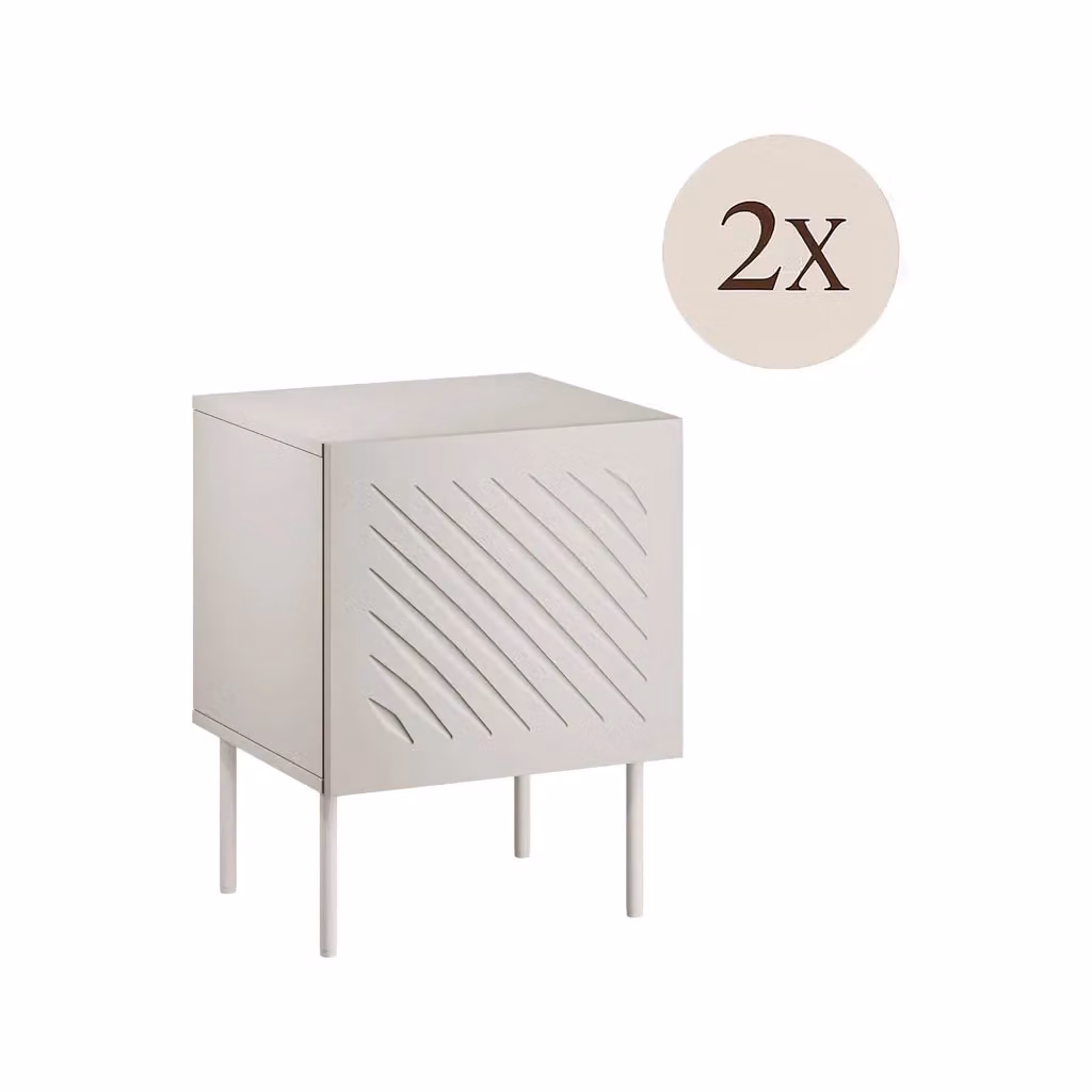 Set di 2 comodini Viano DMORA beige con cassetto e vano interno, design moderno con dettaglio geometrico, L 45 cm x P 42 cm x H 59 cm – 2