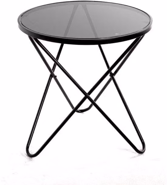 Lampada da tavolo rotonda in metallo nero con base in vetro